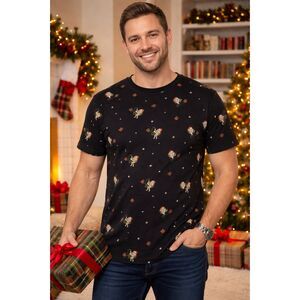 Eighty Eight Mens T-Shirt Blue Santa Claus Aliens Stealing Christmas Size Medium